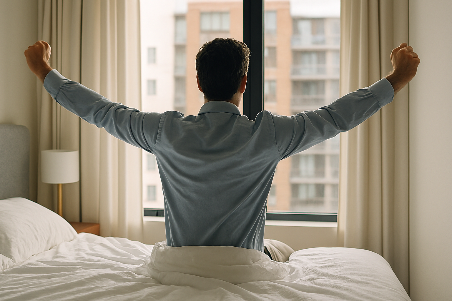 Leader waking up from sleep feeling fresh and recovered